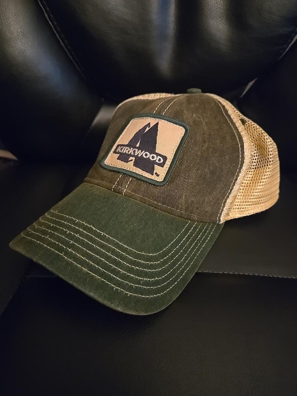 Kirkwood Legacy Trucker Hat Green Tan Distressed Mesh Snapback Cap